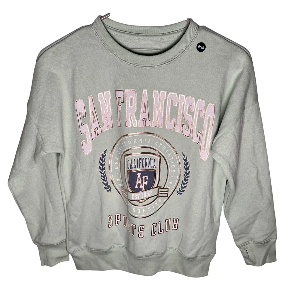 Abercrombie Kids Girls Sweatshirt 9 10 San Francisco Crewneck Mint Green NWT